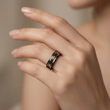 The Dynasty Couples Set | Black Faceted Tungsten Wedding Rings with Genuine Meteorite & 24K Gold Leaf Inlay