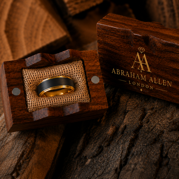 The Citadel | 18K Gold-Edged Brushed Tungsten Wedding Band | 6mm, 8mm