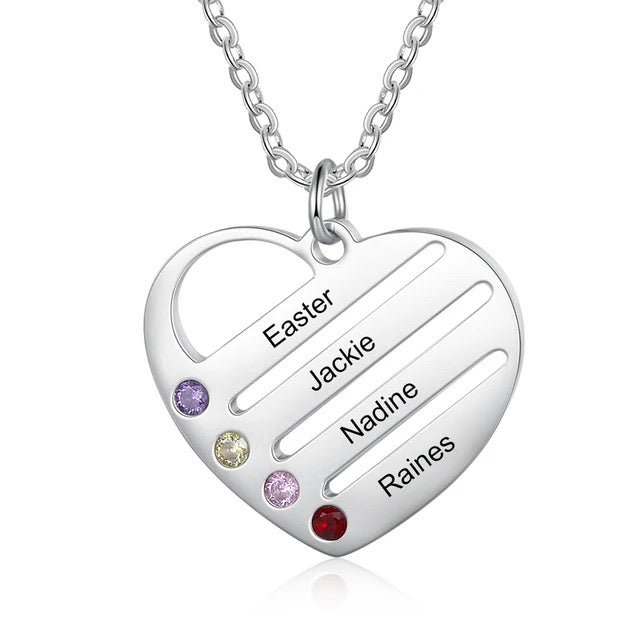 Customized Engraveable 2-4 Family Names and Birthstones Pendant Necklace - Abrahamallen