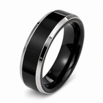 THE BLACKWELL EDGE | Black Tungsten Wedding Ring with Polished Silver Edges