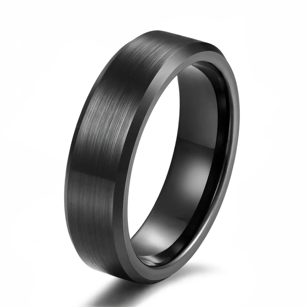 The Chancellor | Classic Brushed Tungsten Wedding Band with Beveled Edges