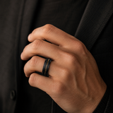 The Imperium | Geometric Tungsten Ring with Exotic Wood Inlay | 8mm