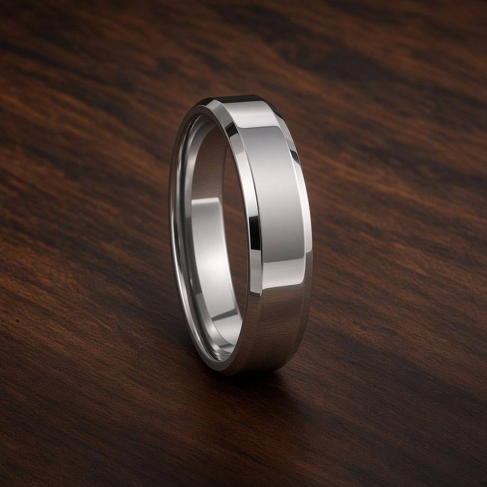 The Apex | Silver Titanium Wedding Ring with Bevelled Edges