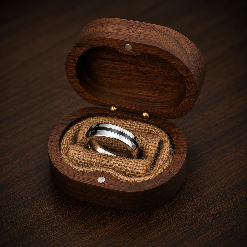 The Meridian ~ Premium Tungsten Wedding Ring with Black Inlay