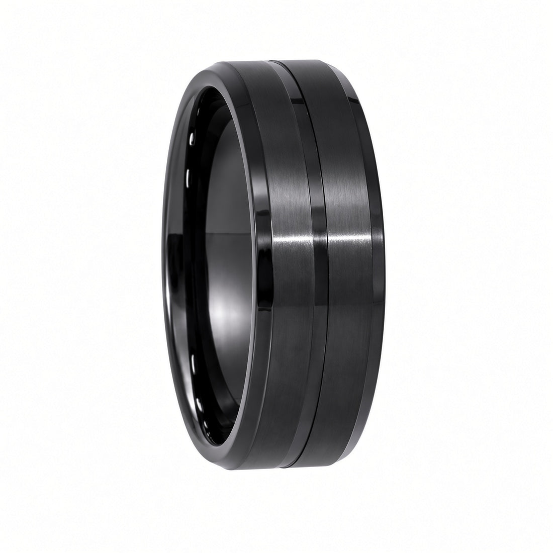 The Blackstone | Black Titanium Wedding Ring with Brushed Centre & Twin Precision Grooves