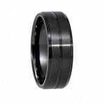 The Blackstone | Black Titanium Wedding Ring with Brushed Centre & Twin Precision Grooves