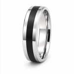 The Monarch | Silver Titanium Wedding Ring with Black Centre Inlay