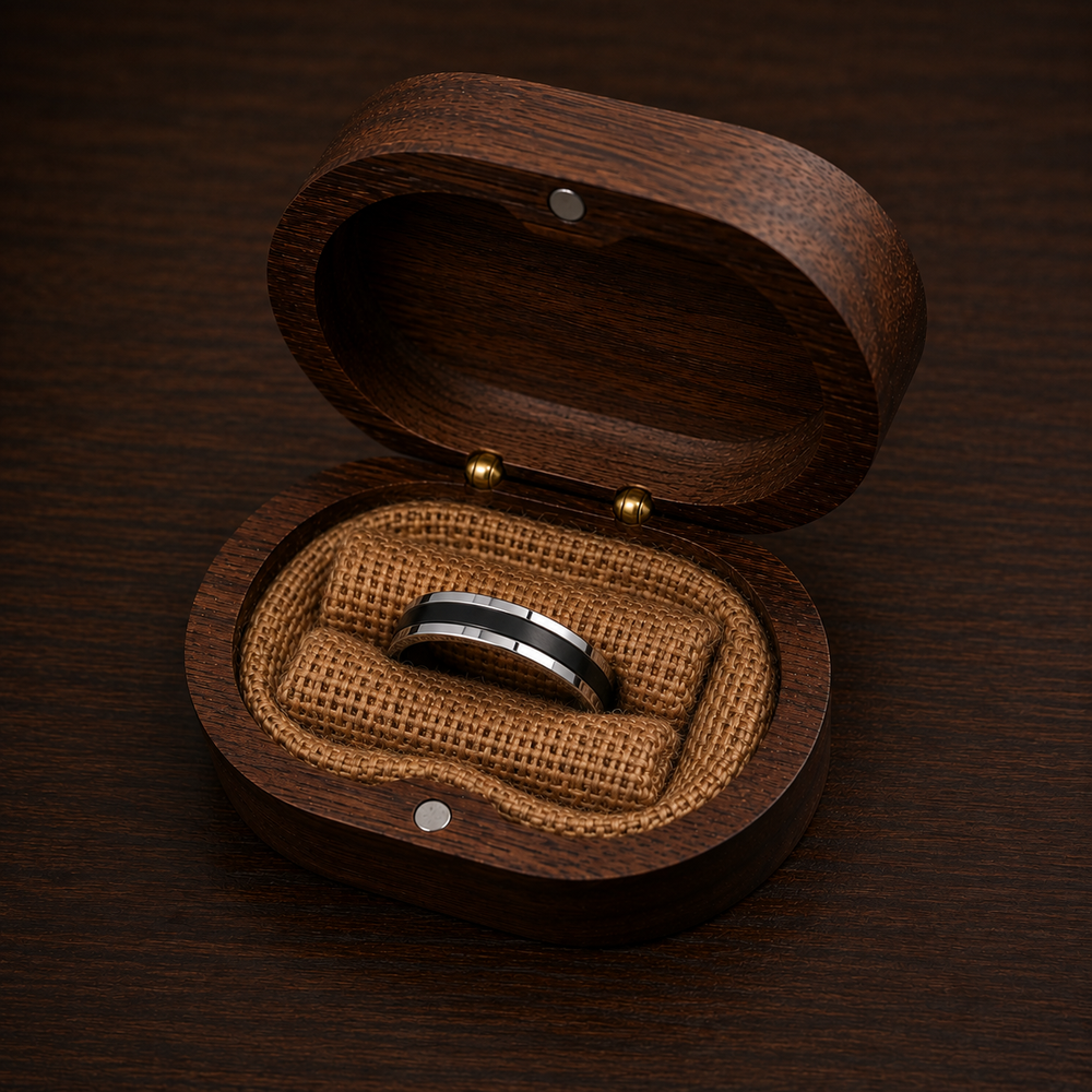The Monarch | Silver Titanium Wedding Ring with Black Centre Inlay