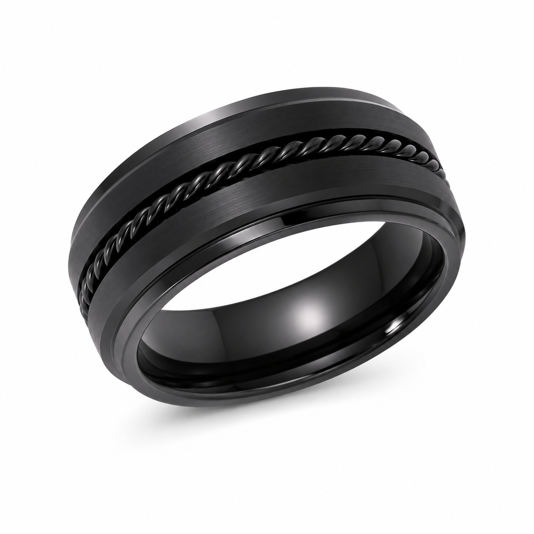The Sovereign Black | Titanium Wedding Ring with Twisted Rope Centre Detail