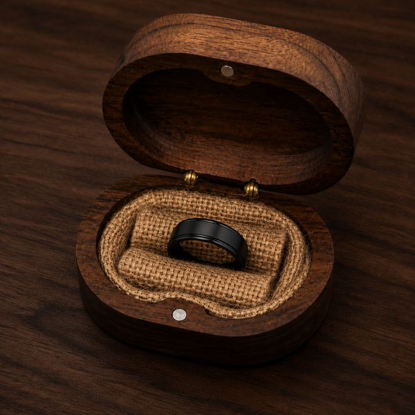 The Onyxford | Black Brushed Titanium Wedding Ring with Polished Edges