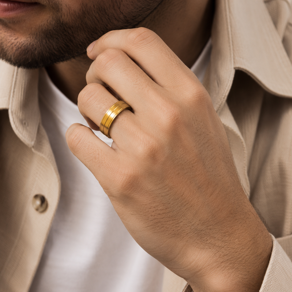 The Cavendish | Gold Titanium Wedding Ring with Twin Precision Grooves