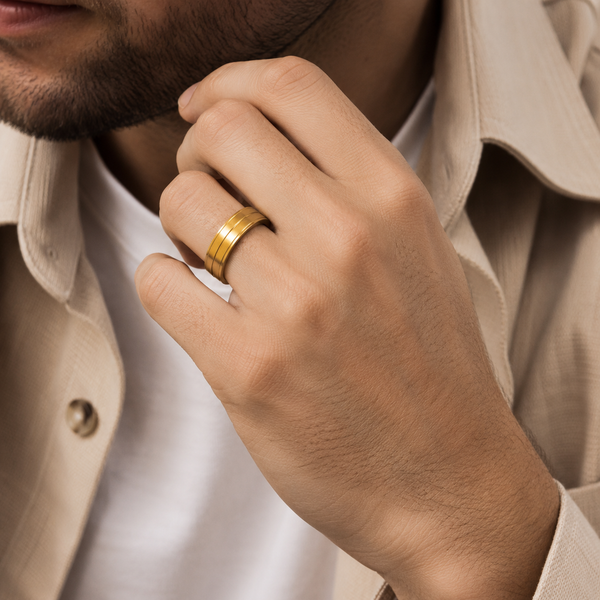 The Cavendish | Gold Titanium Wedding Ring with Twin Precision Grooves