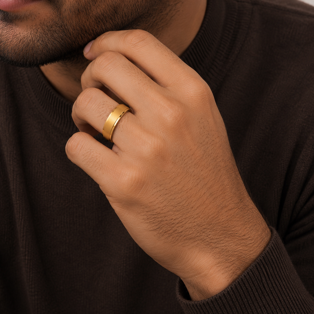 The Harrington | Gold Brushed Titanium Wedding Ring with Polished Edges