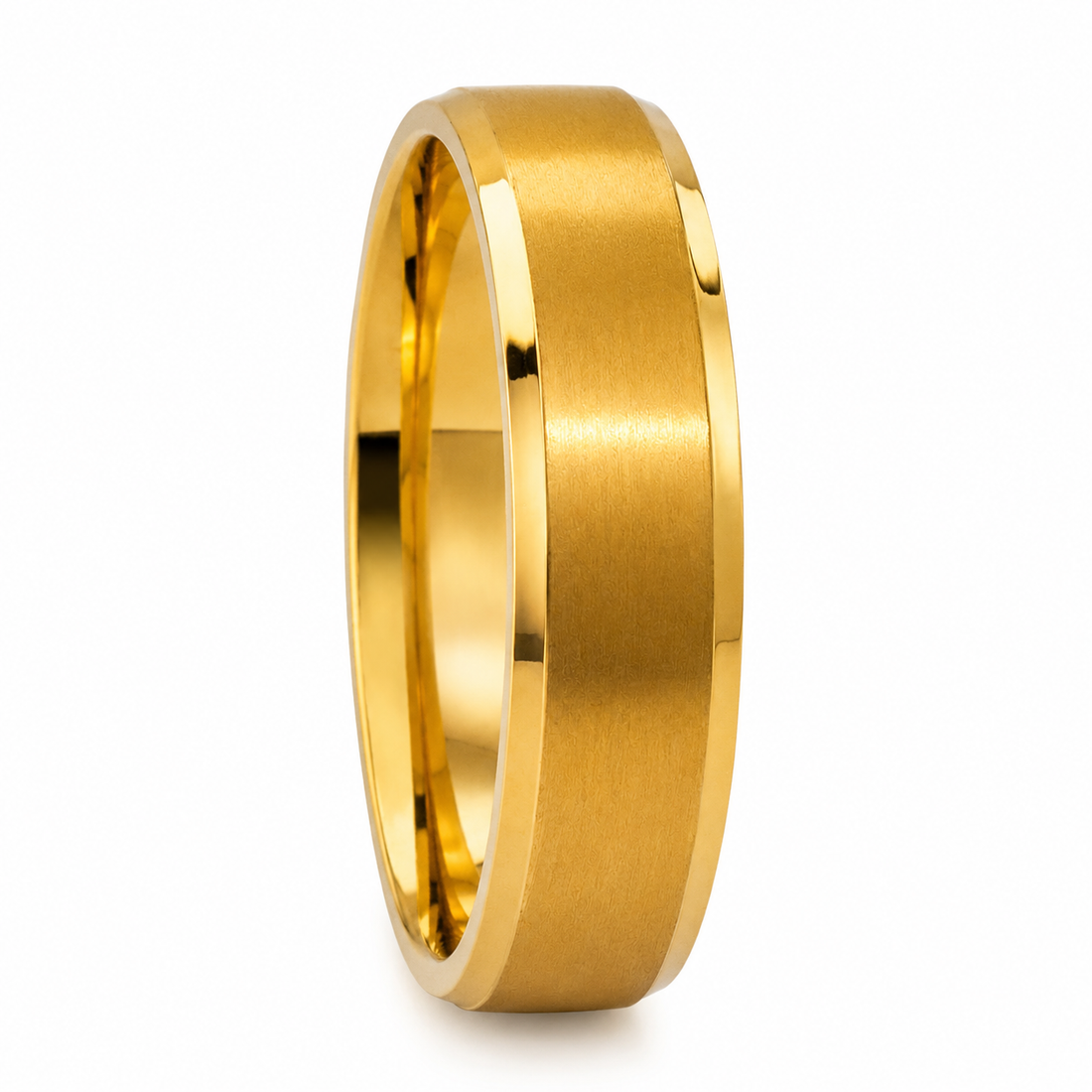 The Harrington | Gold Brushed Titanium Wedding Ring with Polished Edges