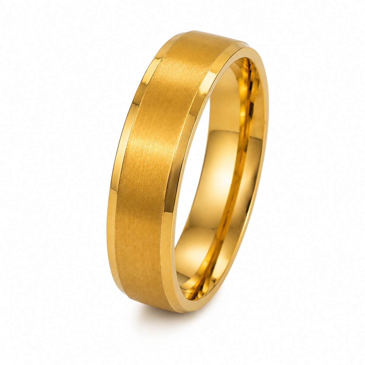 The Harrington | Gold Brushed Titanium Wedding Ring with Polished Edges