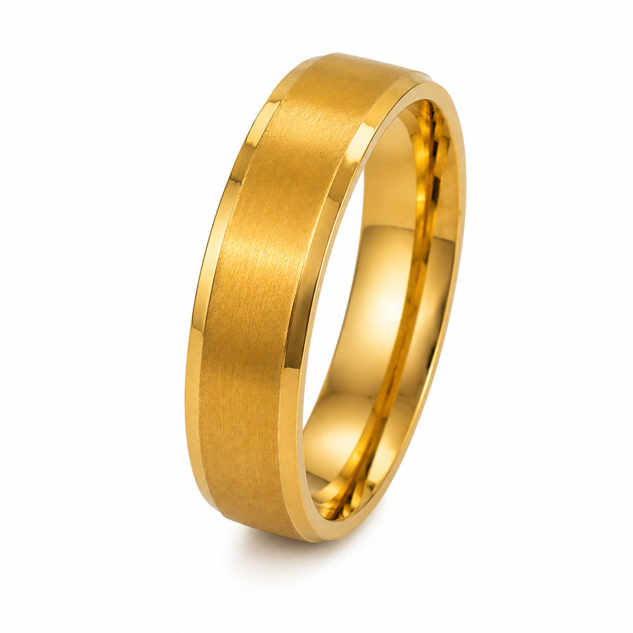 The Harrington | Gold Brushed Titanium Wedding Ring with Polished Edges
