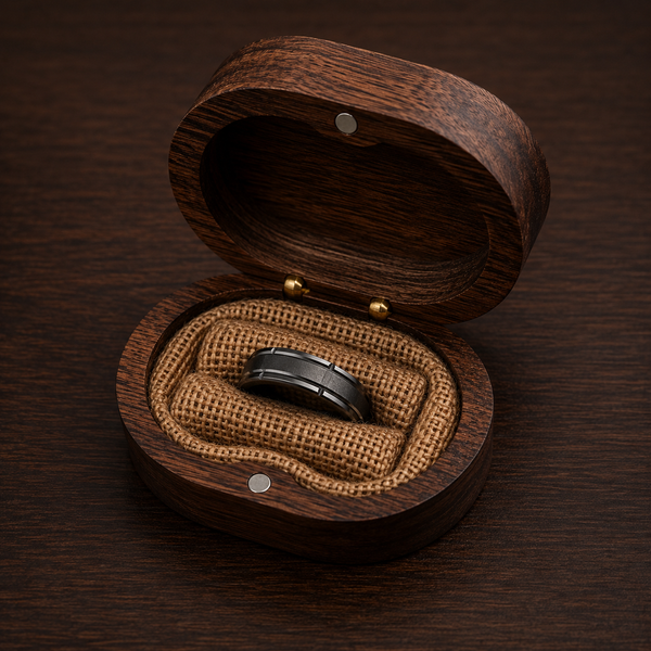 The Blackridge | Black Titanium Wedding Ring with Faceted Centre & Precision Groove Detailing
