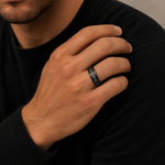 The Blackridge | Black Titanium Wedding Ring with Faceted Centre & Precision Groove Detailing