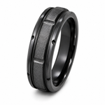 The Blackridge | Black Titanium Wedding Ring with Faceted Centre & Precision Groove Detailing