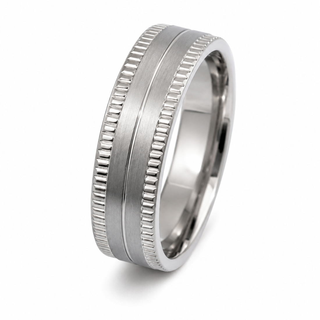 The Westbrook | Silver Titanium Wedding Ring with Milgrain Edges & Centre Groove