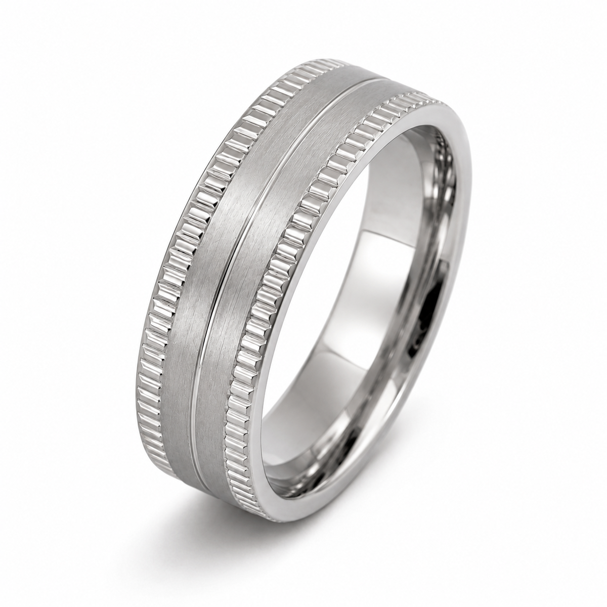 The Westbrook | Silver Titanium Wedding Ring with Milgrain Edges & Centre Groove
