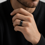 The Blackstone | Black Titanium Wedding Ring with Brushed Centre & Twin Precision Grooves