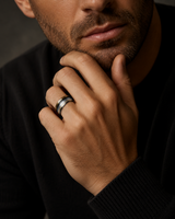 The Nebula | Brushed Tungsten Ring with Meteorite Inlay & Gold Accent