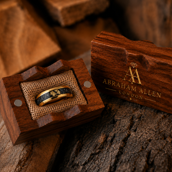 BlackGold Horizon – Black Tungsten Ring with 24K Gold Flake & Carbon Fibre Inlay | 4mm & 8mm