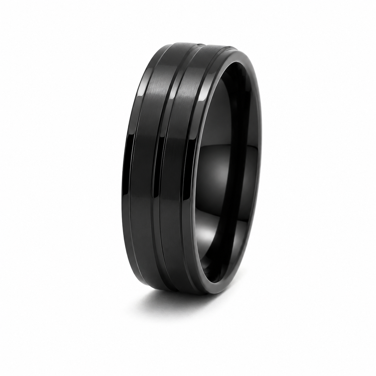 The Ravenwood | Black Titanium Wedding Ring with Twin Grooves