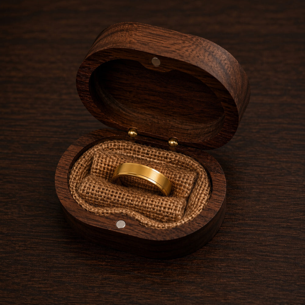 The Harrington | Gold Brushed Titanium Wedding Ring with Polished Edges