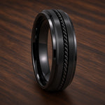 The Sovereign Black | Titanium Wedding Ring with Twisted Rope Centre Detail