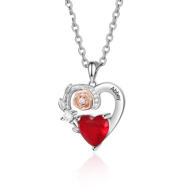 Birthstone Customized Engraveable Name Heart Pendant Necklace - Abrahamallen