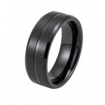 The Blackstone | Black Titanium Wedding Ring with Brushed Centre & Twin Precision Grooves