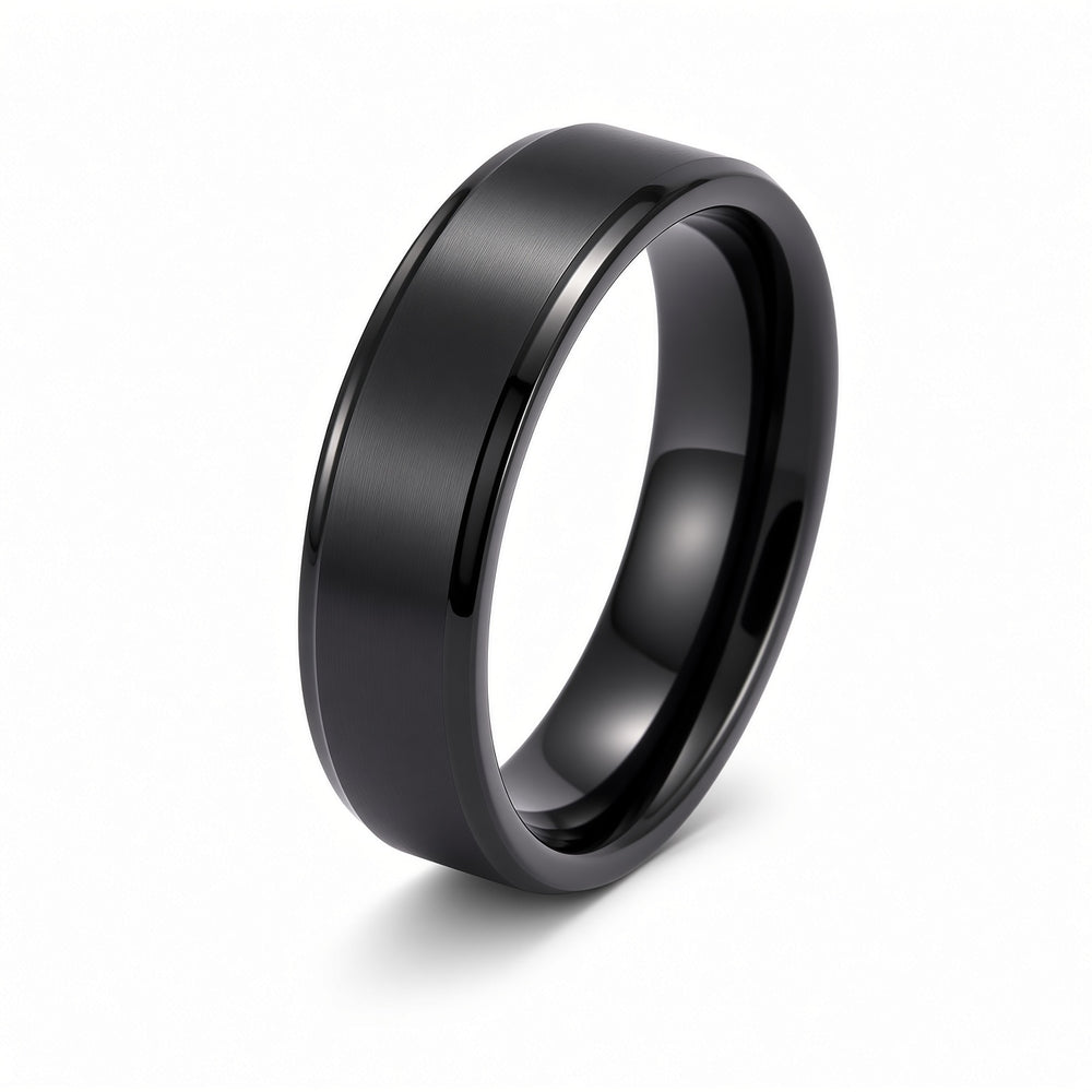 The Onyxford | Black Brushed Titanium Wedding Ring with Polished Edges
