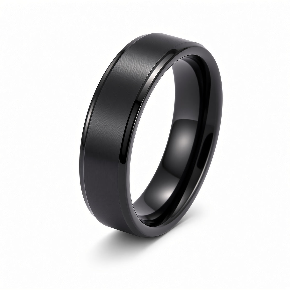 The Onyxford | Black Brushed Titanium Wedding Ring with Polished Edges