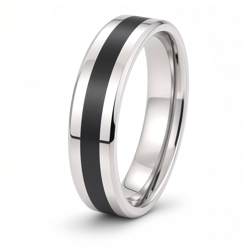 The Monarch | Silver Titanium Wedding Ring with Black Centre Inlay