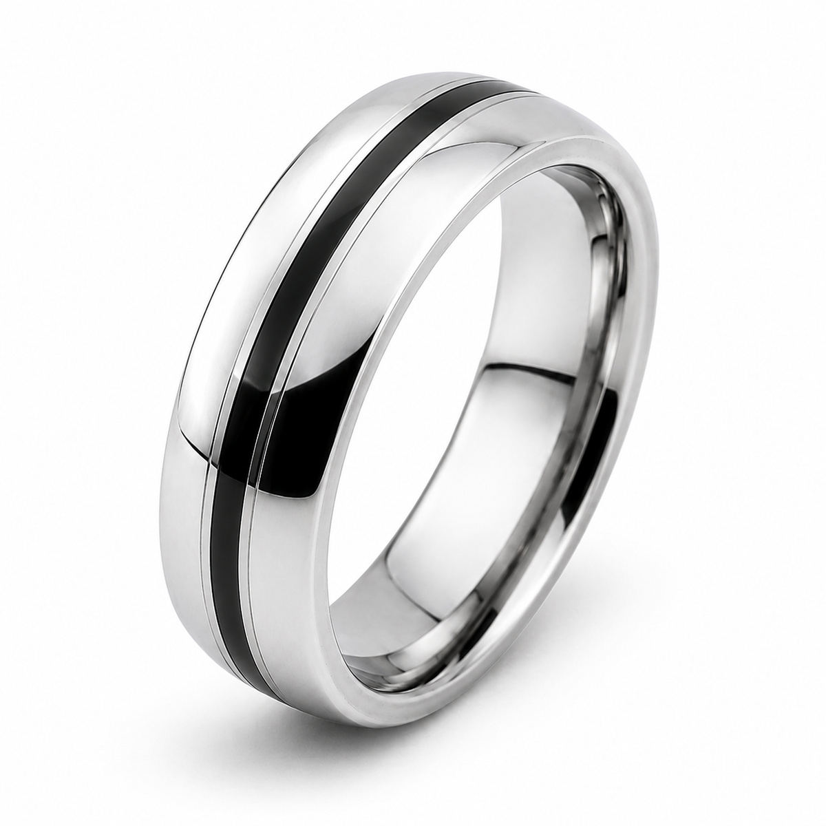 The Meridian ~ Premium Tungsten Wedding Ring with Black Inlay