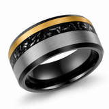 The Nebula | Brushed Tungsten Ring with Meteorite Inlay & Gold Accent