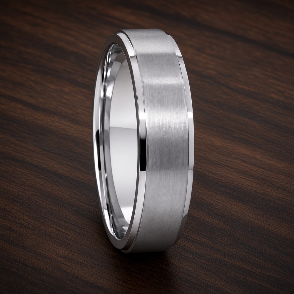 The Kensington | Brushed Titanium Wedding Ring with Polished Bevelled Edges