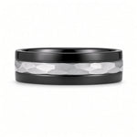 The Nightforge | Black Titanium Wedding Ring with Hammered Centre Inlay