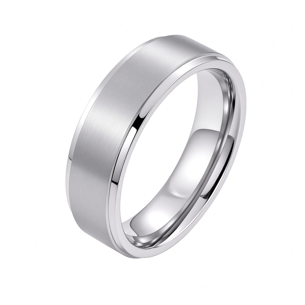 The Kensington | Brushed Titanium Wedding Ring with Polished Bevelled Edges