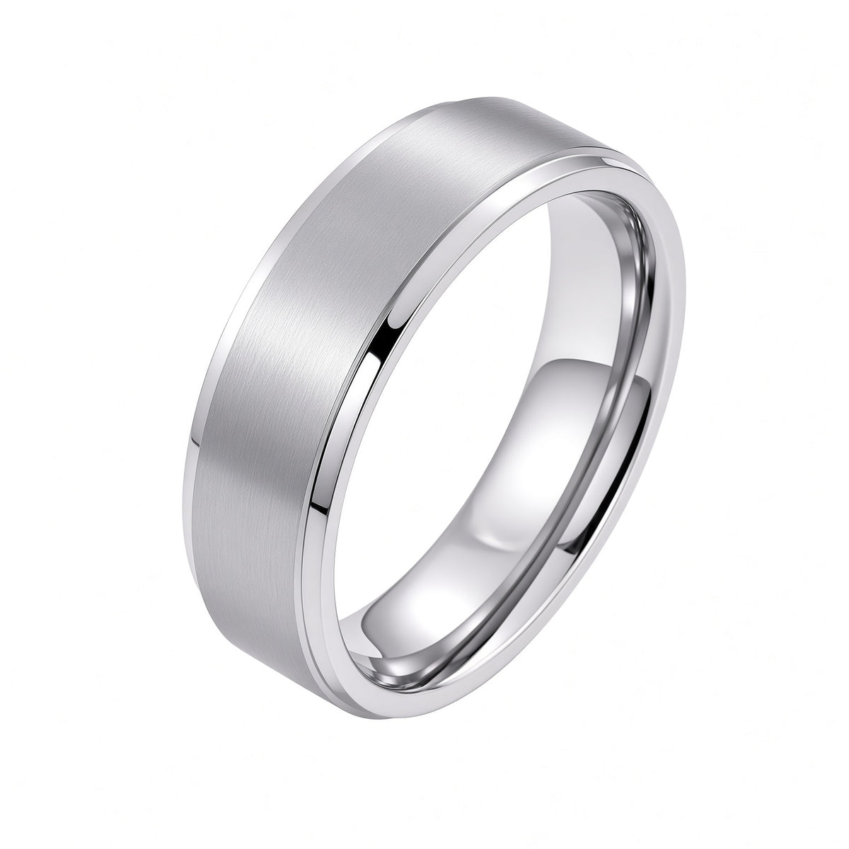 The Kensington | Brushed Titanium Wedding Ring with Polished Bevelled Edges