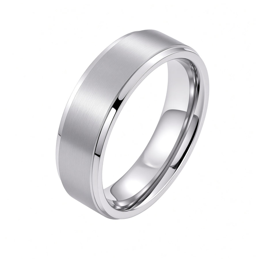 The Kensington | Brushed Titanium Wedding Ring with Polished Bevelled Edges