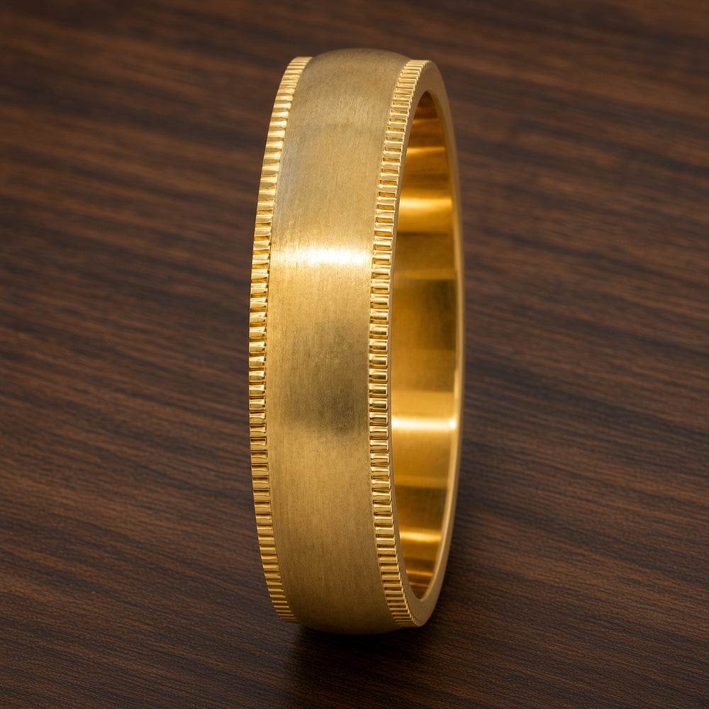 The Pembroke |  Gold Milgrain Titanium Wedding Ring