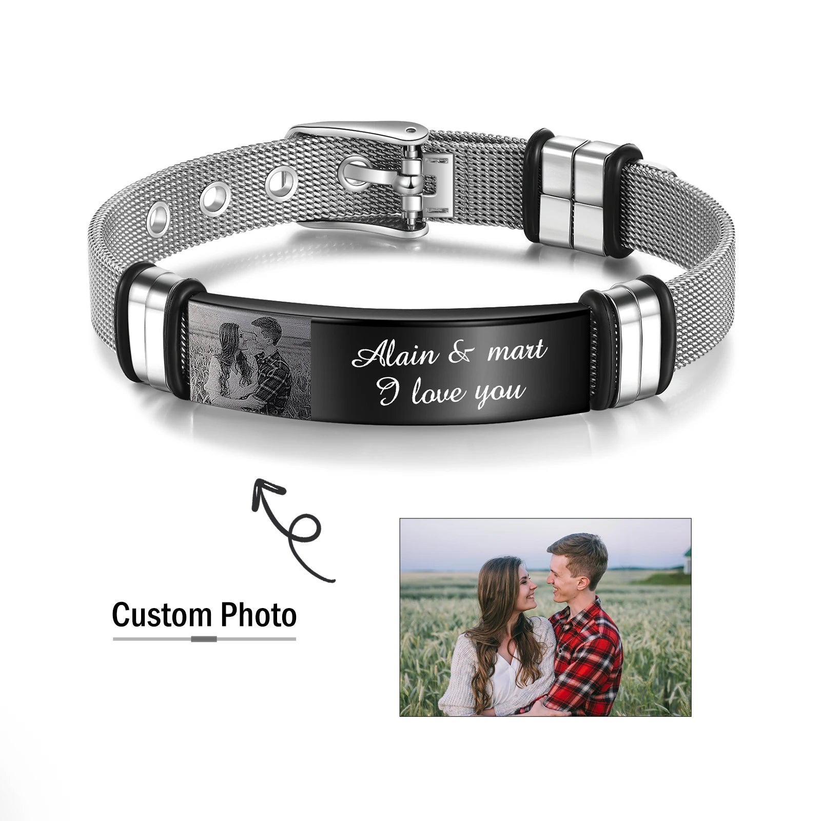 Personalized Engraveable Name Titanium Steel Customized Photo Bracelets - Abrahamallen