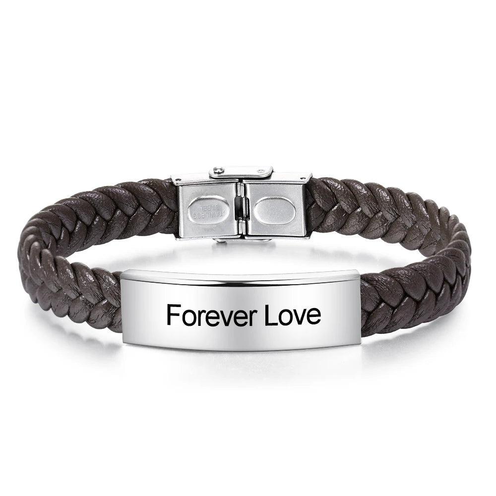 Personalized Engraveable Name Stainless Steel Bar Black Green Brown Braided Rope Wristband Bracelet - Abrahamallen