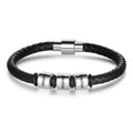 Personalized Engraveable Name Stainless Steel Beads Black Leather Bracelet - Abrahamallen