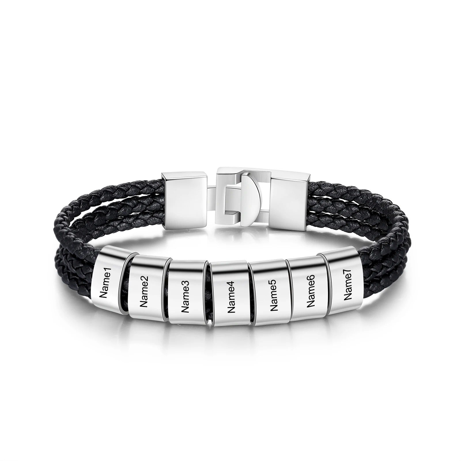 Personalized Engraveable Name Leather Custom Black Beads Bracelets - Abrahamallen