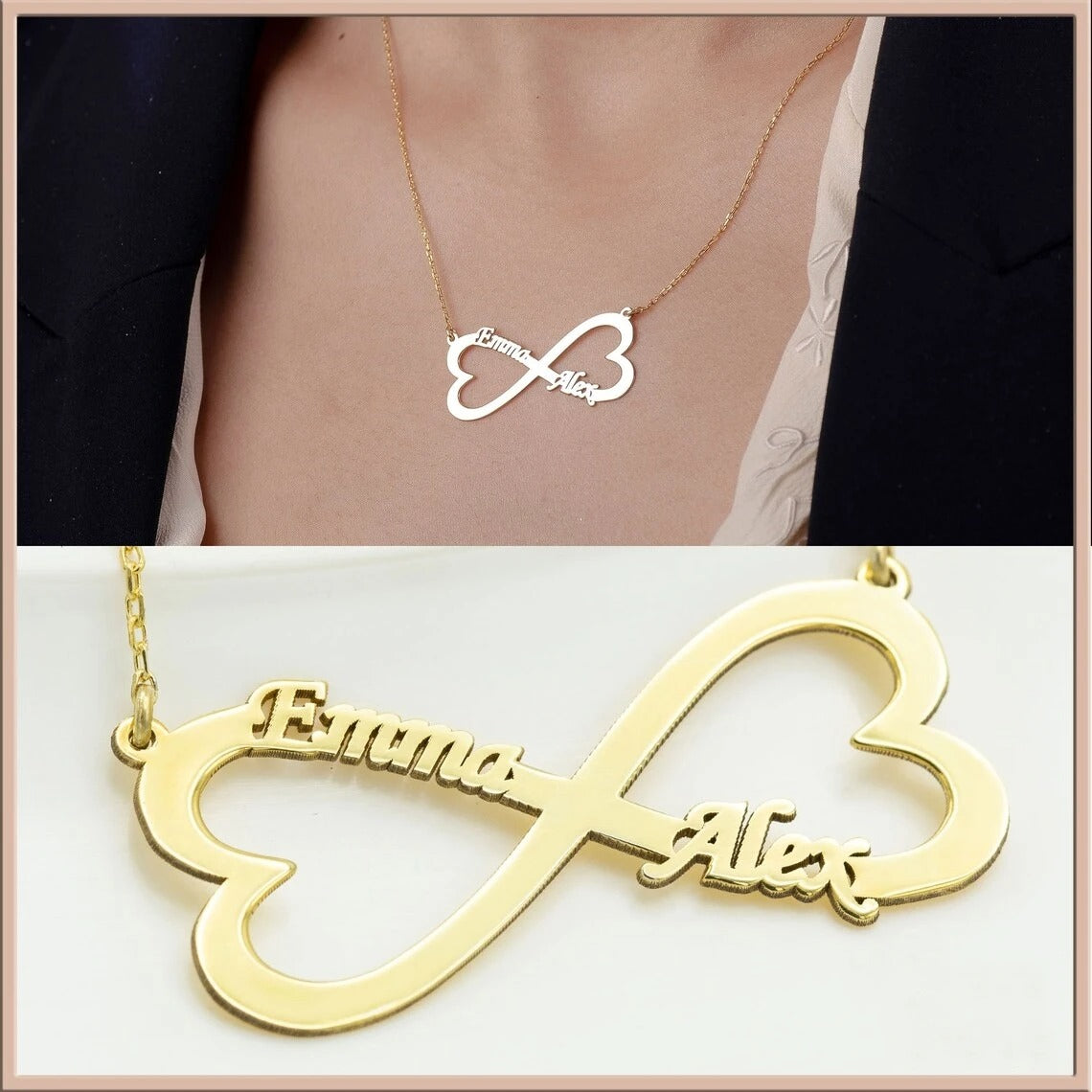 Personalized Couple's Infinity Name Pendant Necklace - Abrahamallen