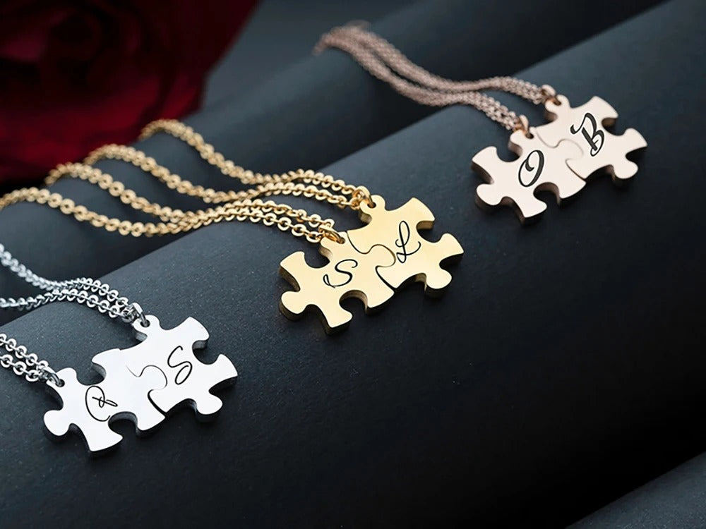 Customized Initials Puzzle Pendant Necklace - Abrahamallen